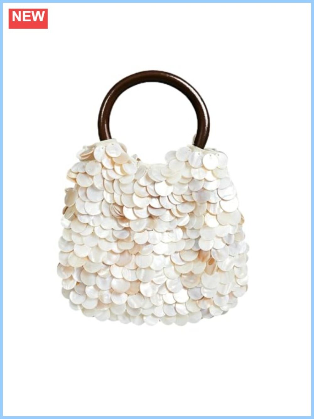 Handmade Seashell Clutch with Wooden Handle Natural Beads Beach Purse